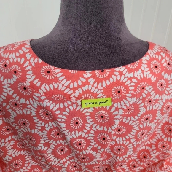 Garden Freak Rare Grow a Pear Coral Pink Black Pom Floral Dress Funky Bright L - Picture 2 of 11